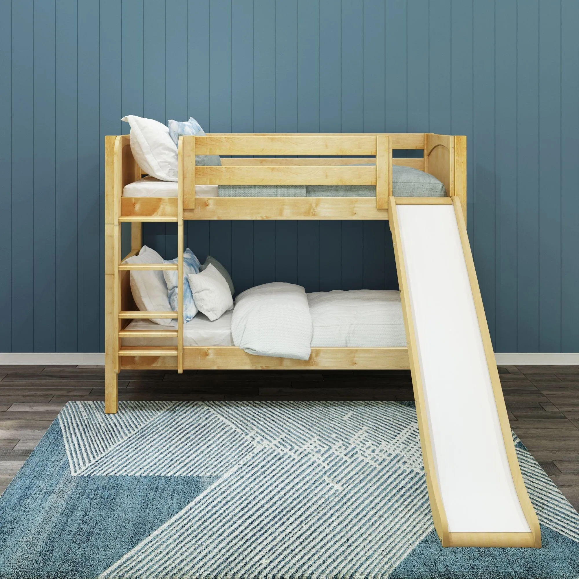 Twin Low Bunk Bed with Slide and Ladder