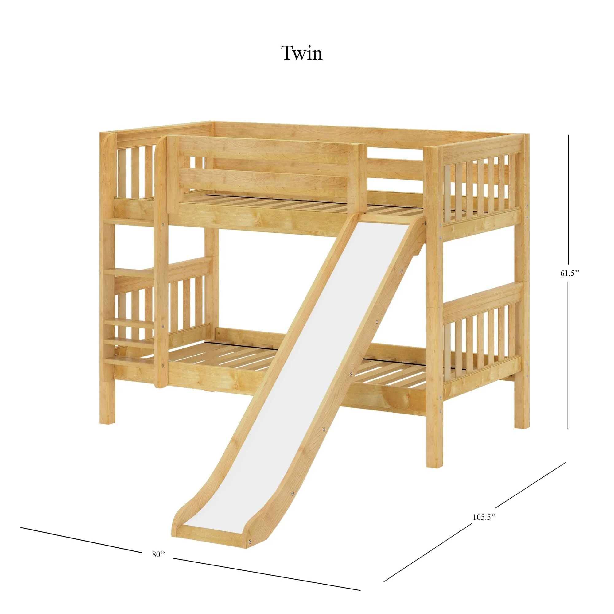 Twin Low Bunk Bed with Slide and Ladder