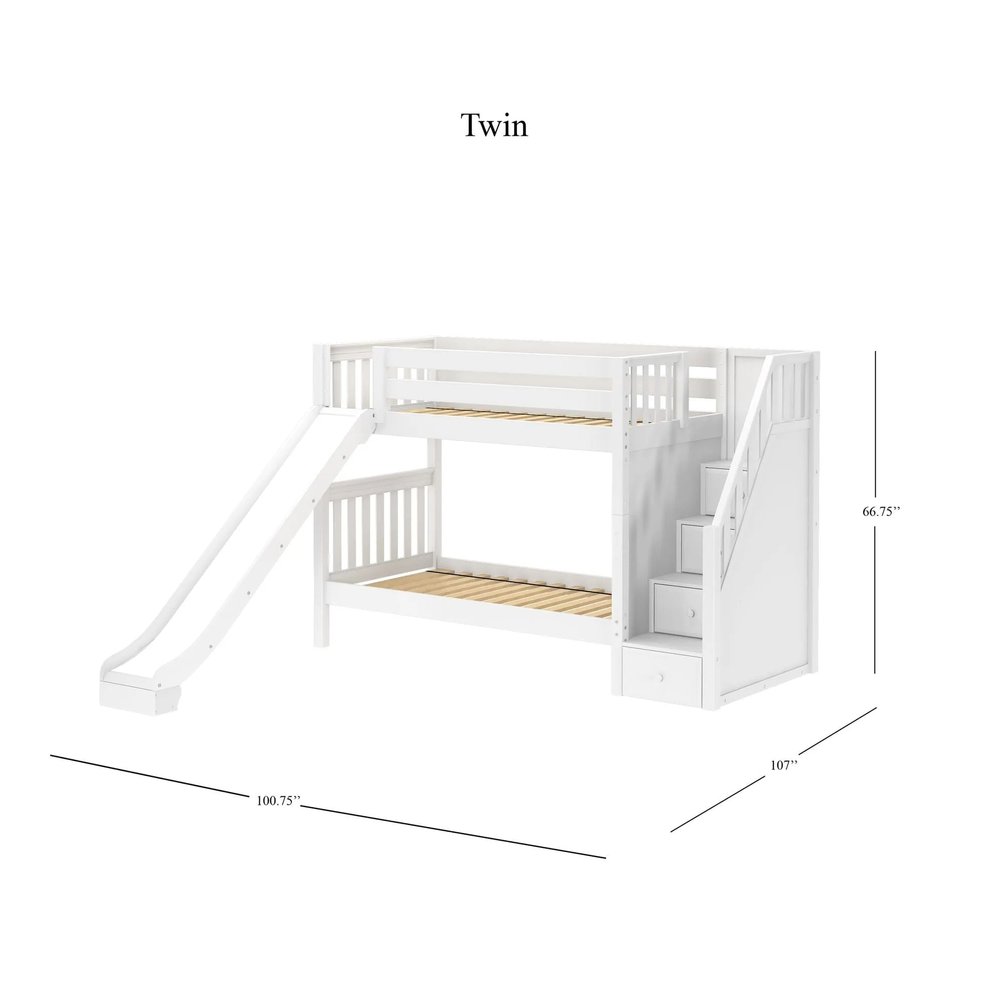 Twin Medium Bunk Bed with Stairs and Slide