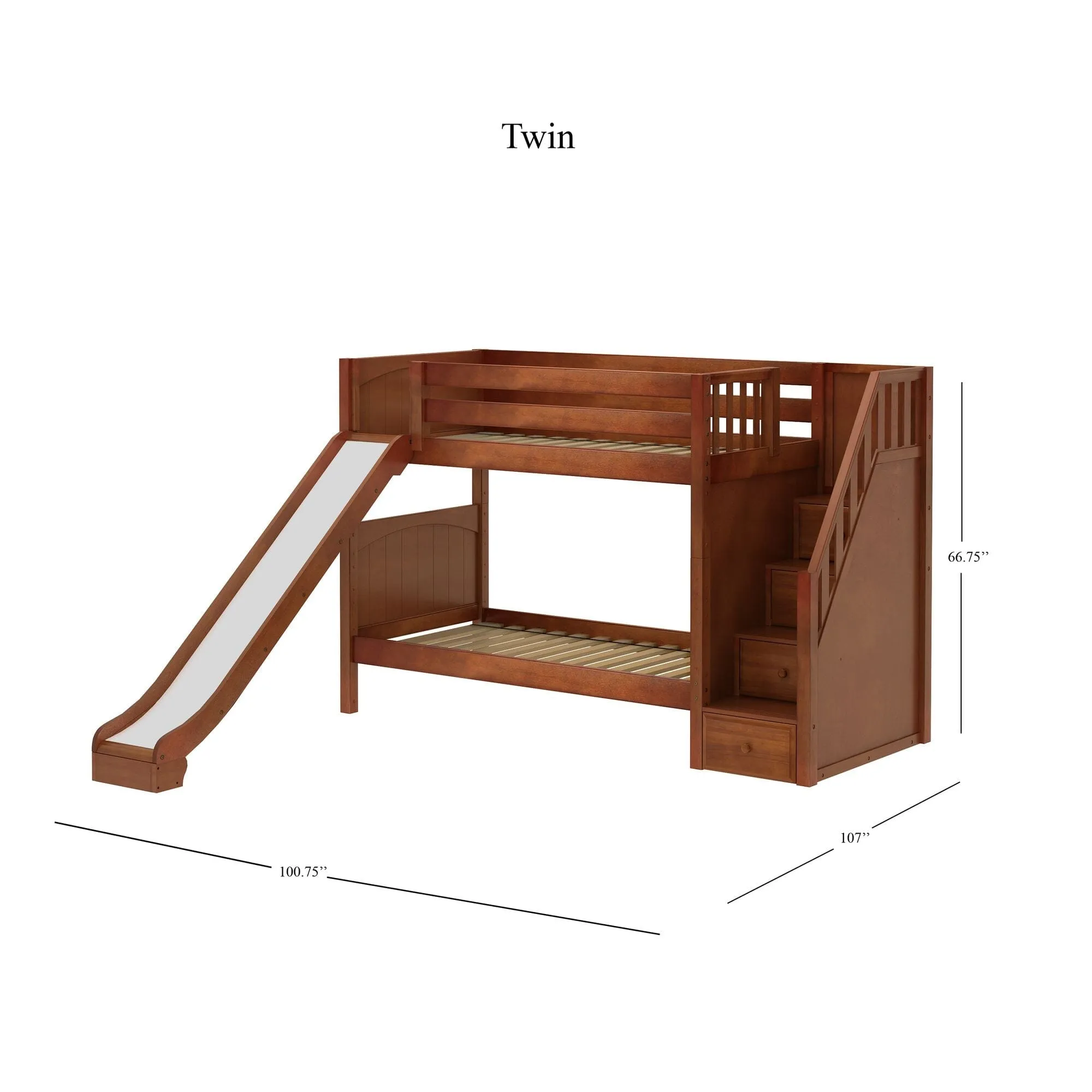 Twin Medium Bunk Bed with Stairs and Slide