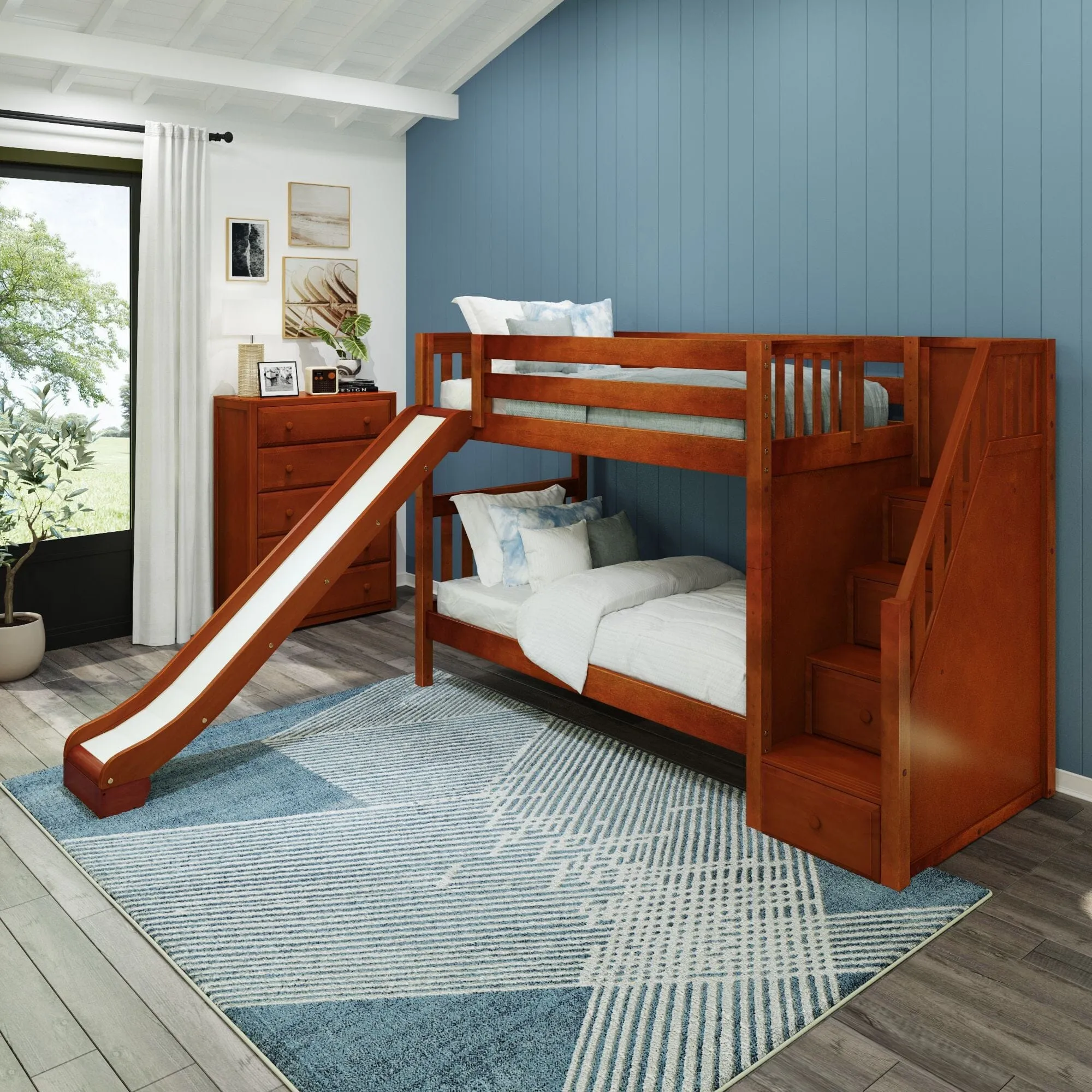 Twin Medium Bunk Bed with Stairs and Slide