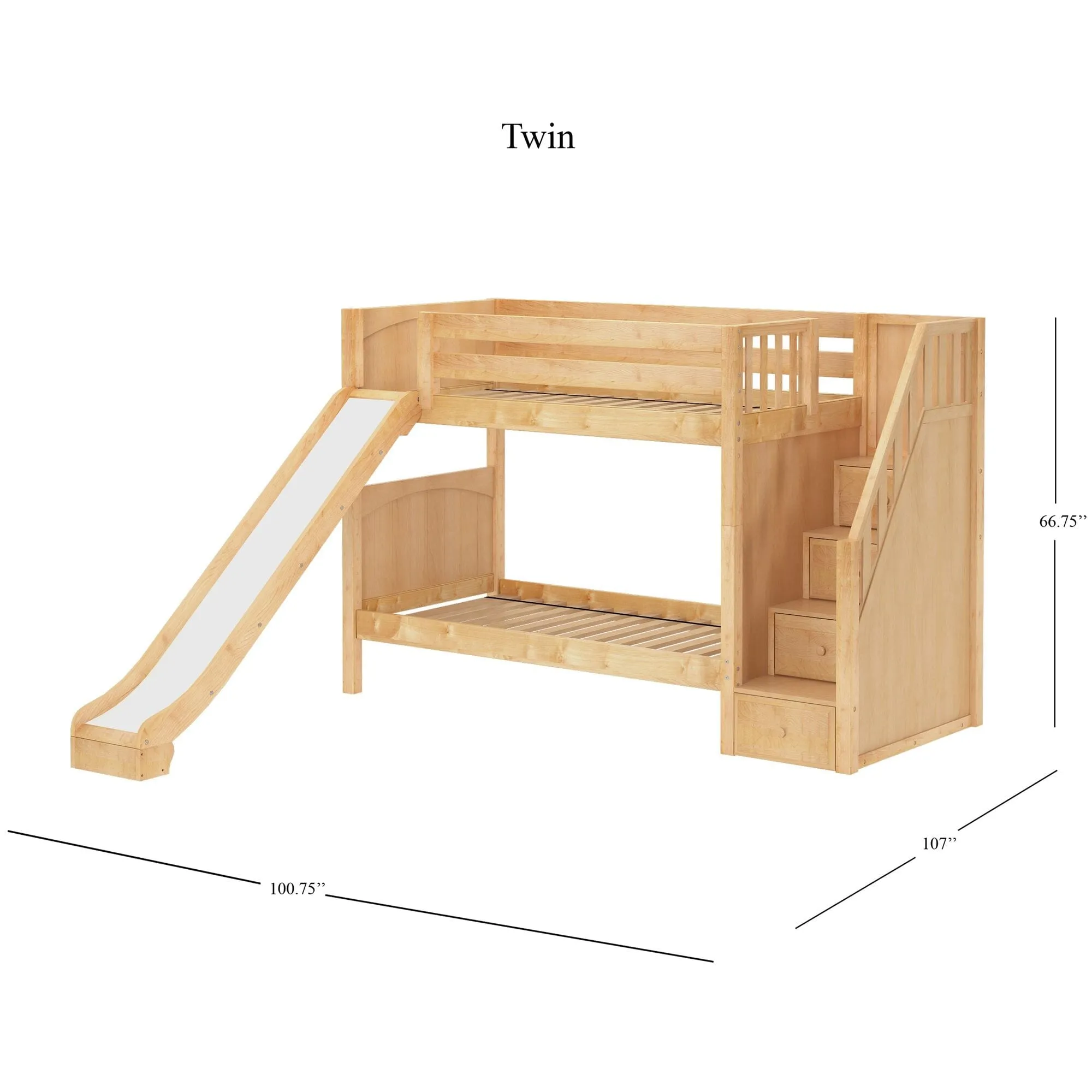 Twin Medium Bunk Bed with Stairs and Slide