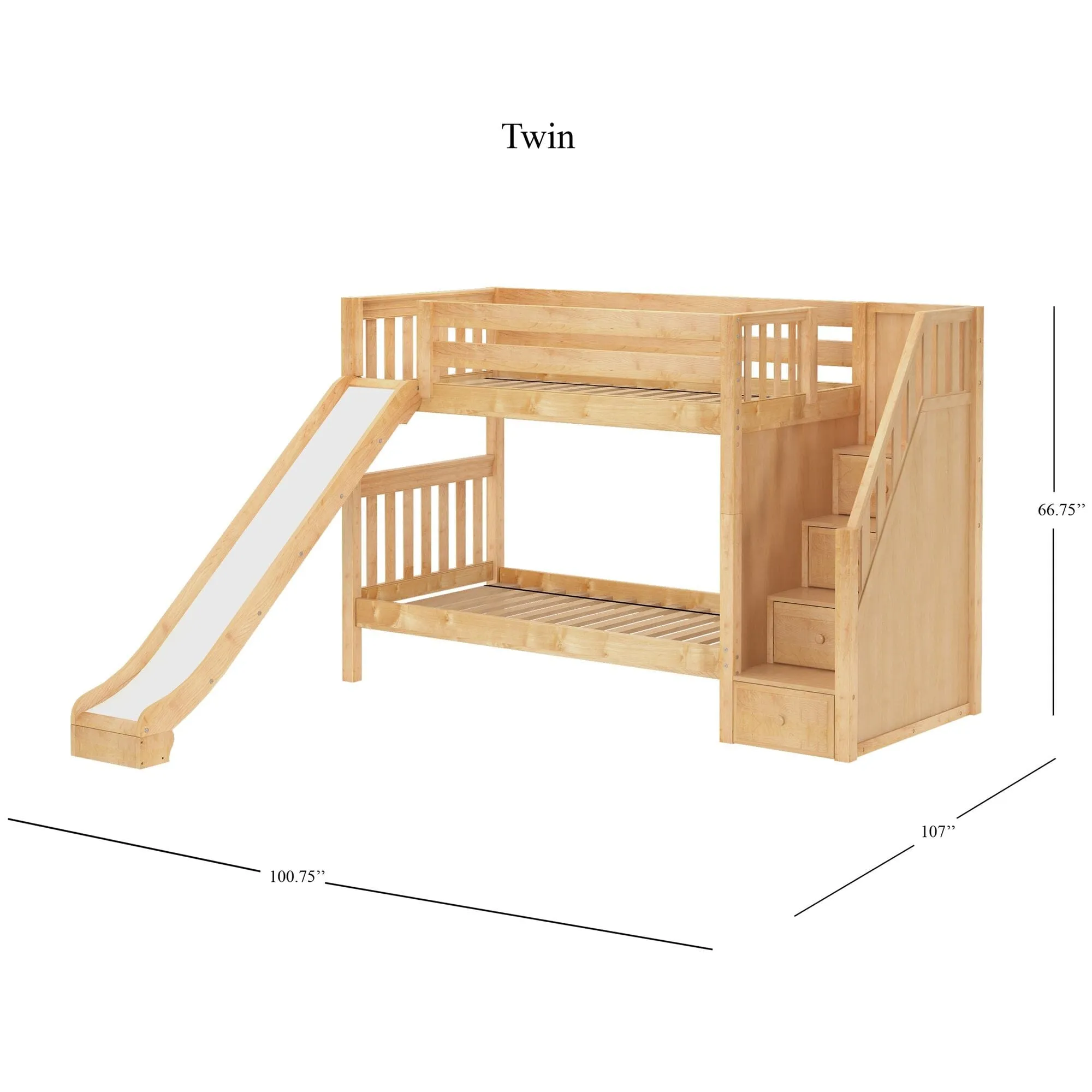 Twin Medium Bunk Bed with Stairs and Slide