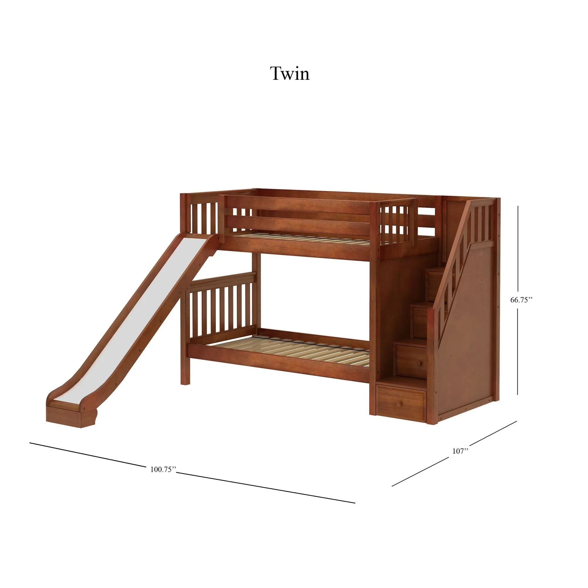 Twin Medium Bunk Bed with Stairs and Slide