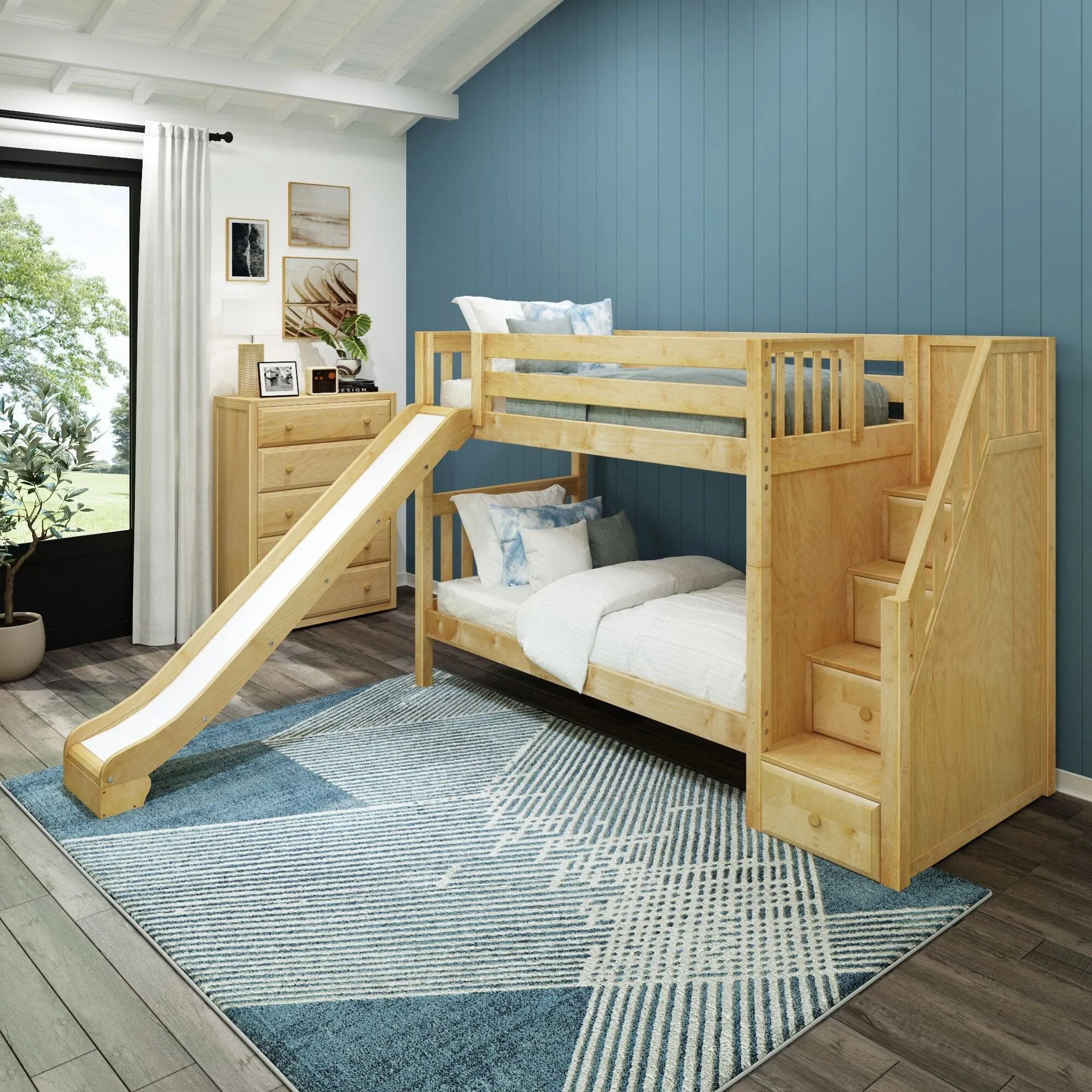 Twin Medium Bunk Bed with Stairs and Slide