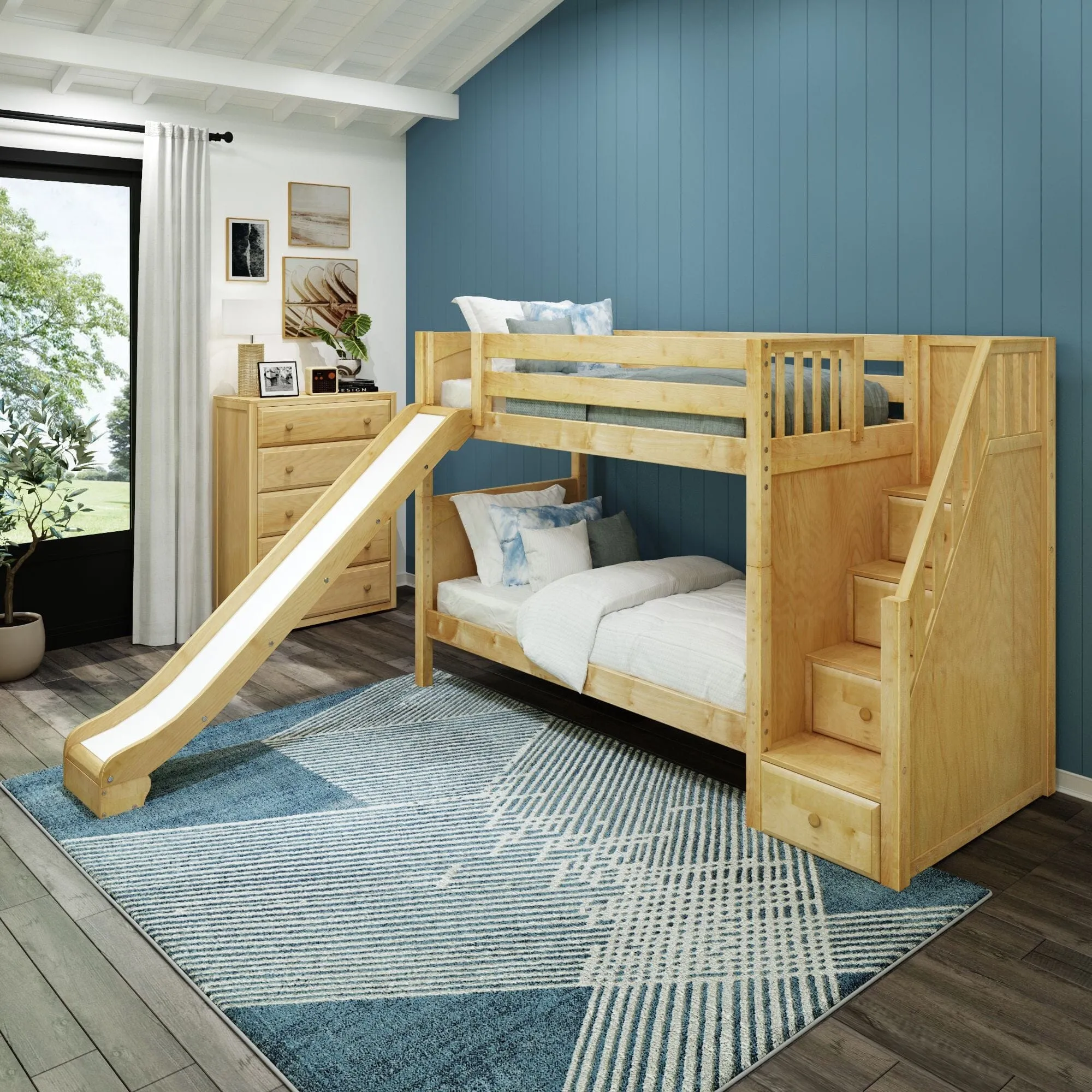 Twin Medium Bunk Bed with Stairs and Slide