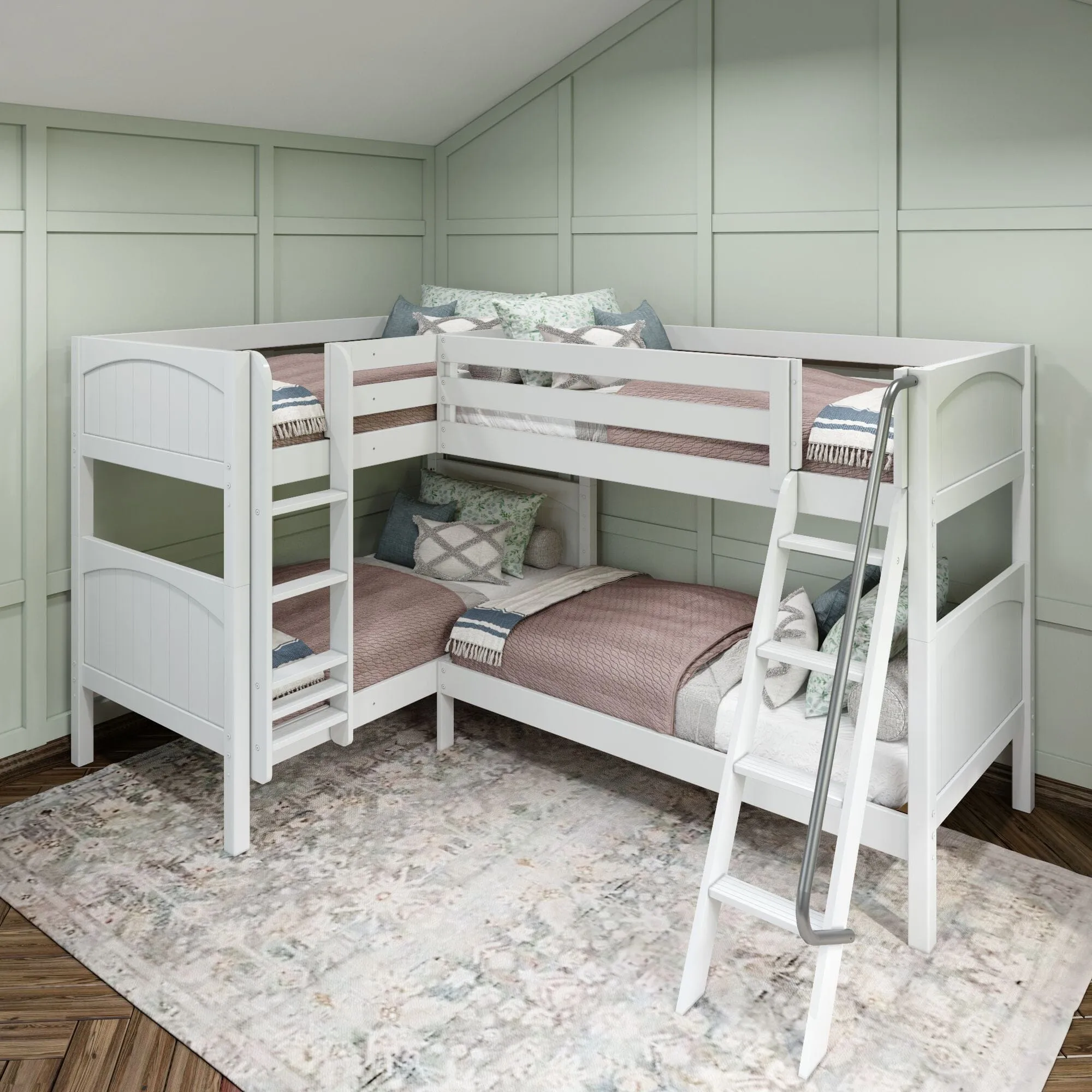 Twin Medium Corner Bunk with Straight Ladder and Angled Ladder