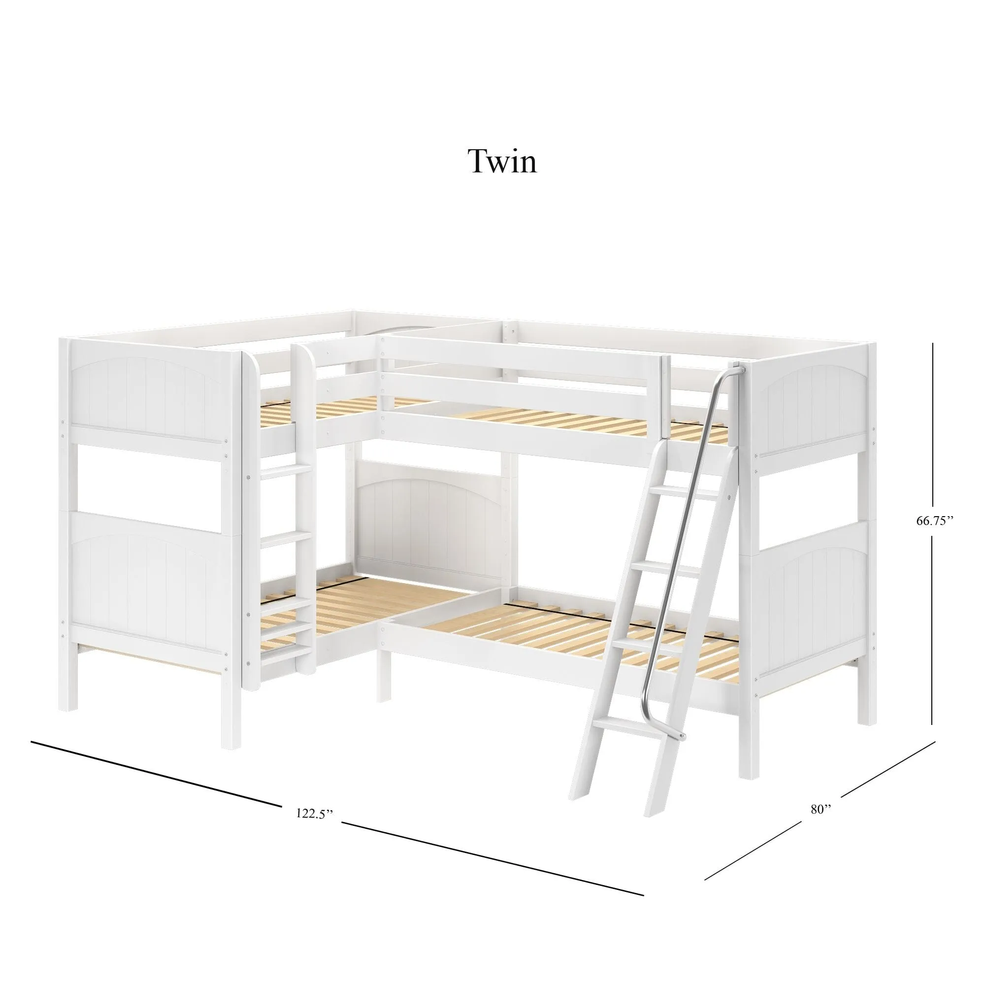 Twin Medium Corner Bunk with Straight Ladder and Angled Ladder