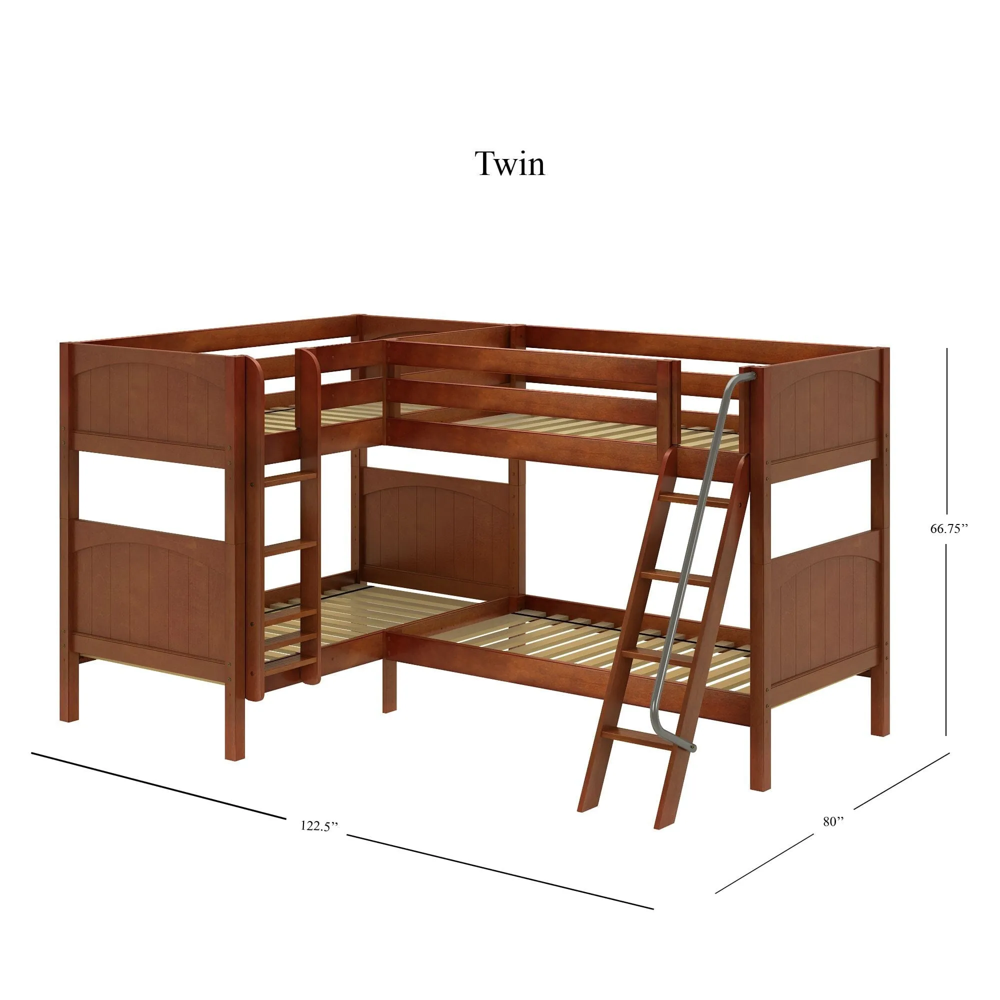 Twin Medium Corner Bunk with Straight Ladder and Angled Ladder