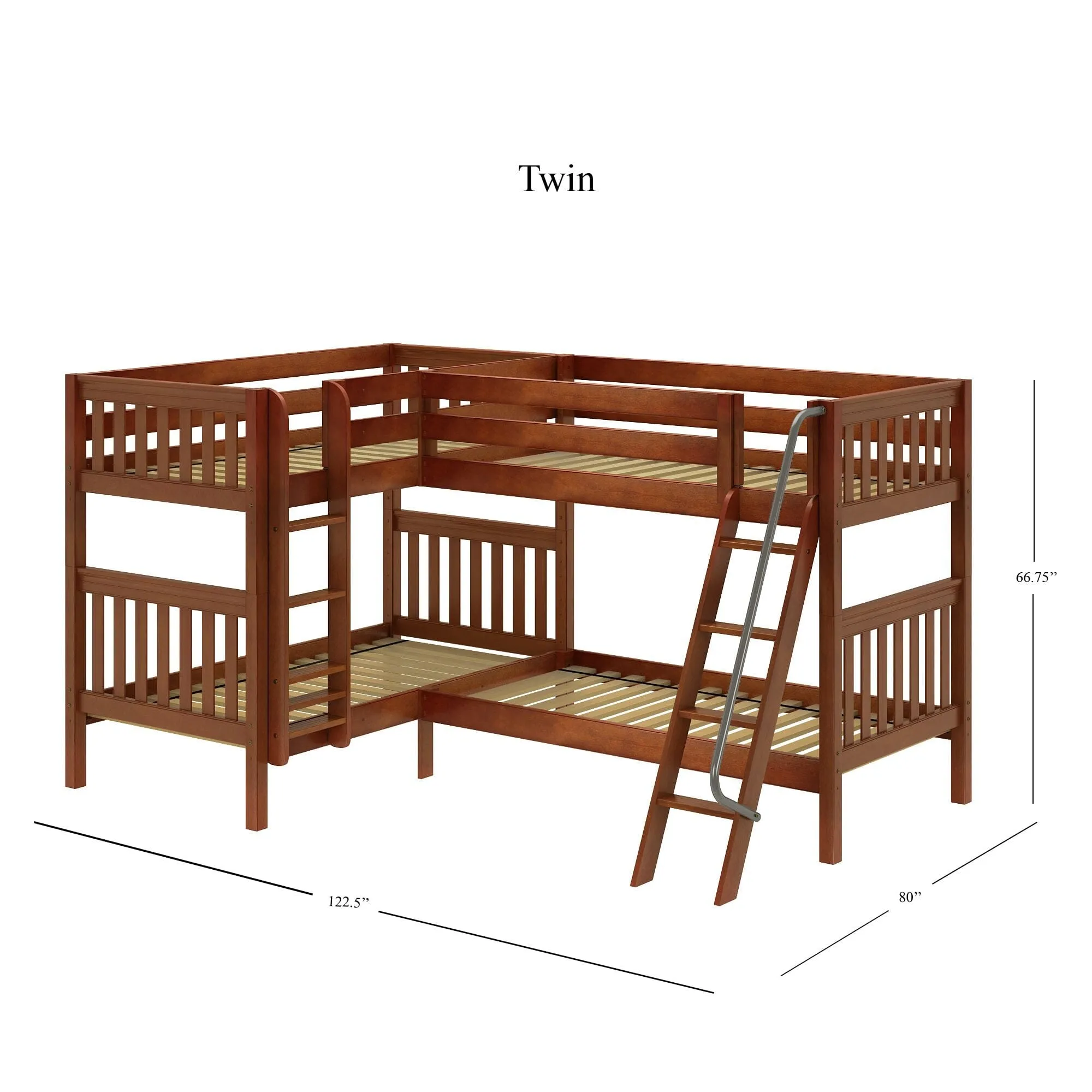 Twin Medium Corner Bunk with Straight Ladder and Angled Ladder