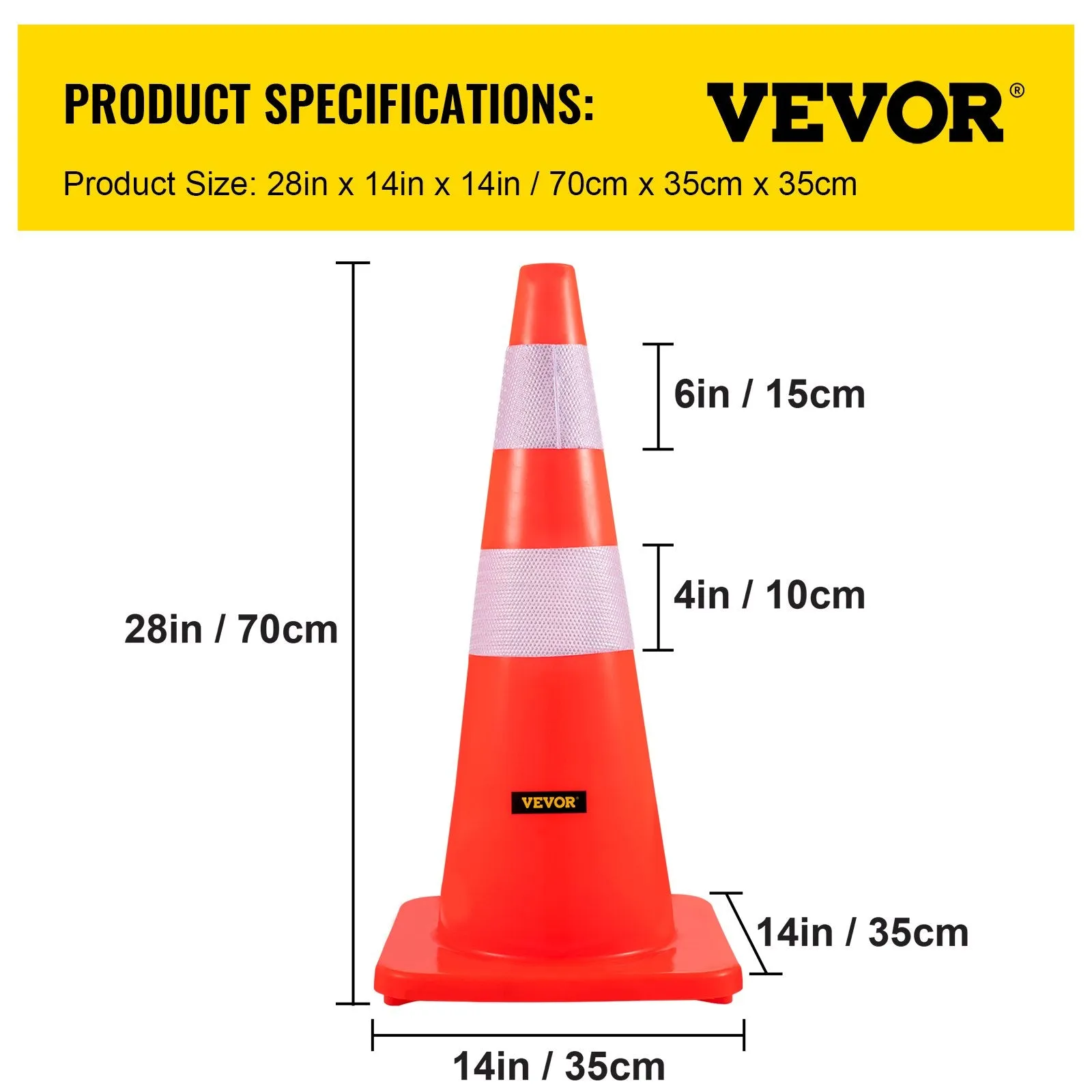 Vevor Safety Cones 28" PVC Traffic Cones Orange with 2 Reflective Collars and Weighted Base 12 PCS New