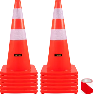 Vevor Safety Cones 28" PVC Traffic Cones Orange with 2 Reflective Collars and Weighted Base 12 PCS New