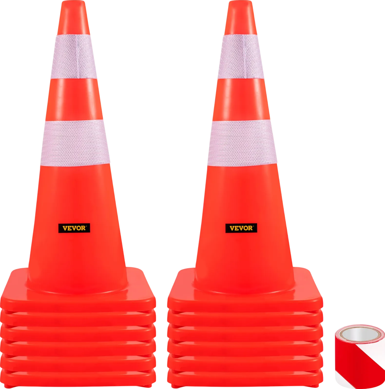 Vevor Safety Cones 28" PVC Traffic Cones Orange with 2 Reflective Collars and Weighted Base 12 PCS New