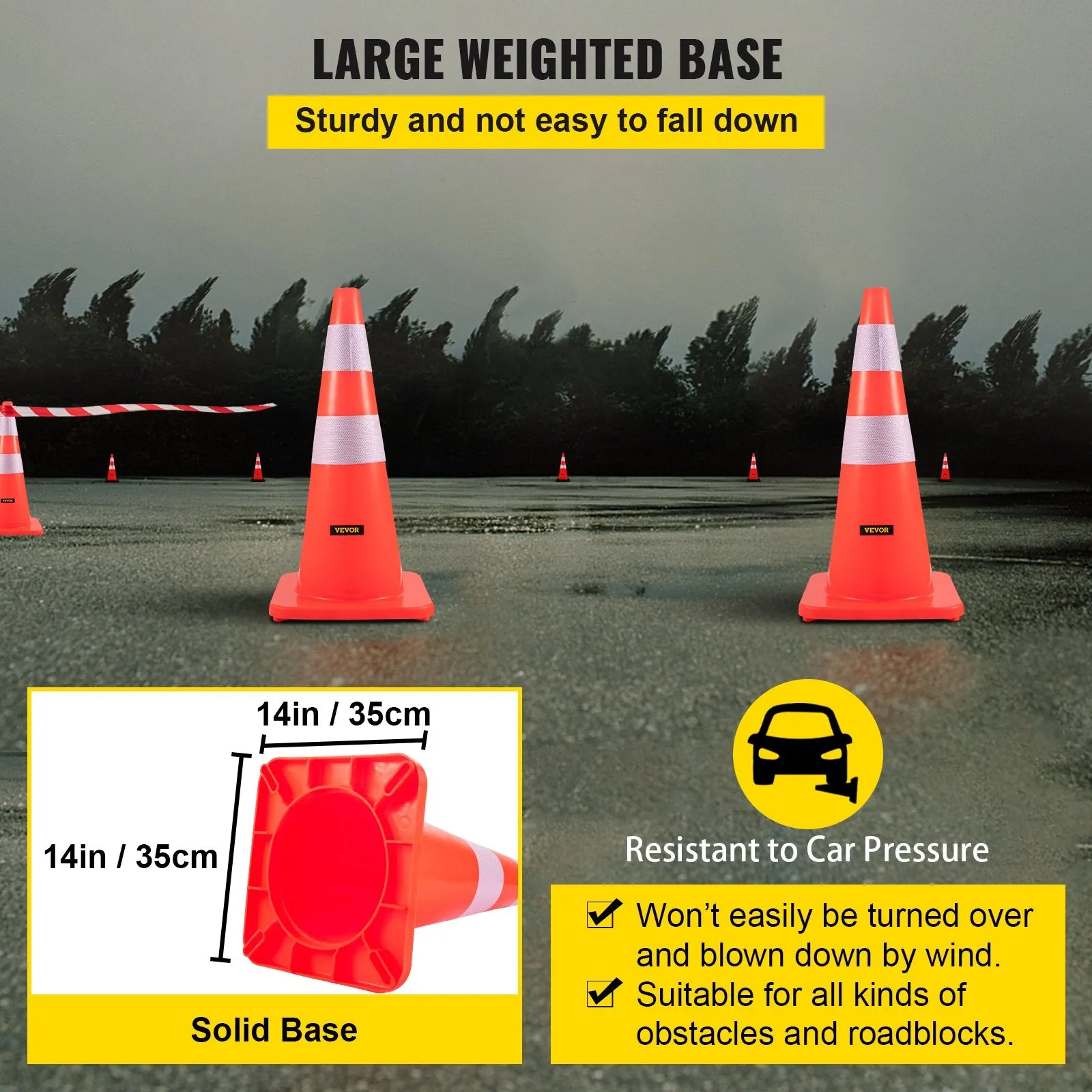 Vevor Safety Cones 28" PVC Traffic Cones Orange with 2 Reflective Collars and Weighted Base 12 PCS New